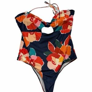 SHEIN Floral One Piece Swimsuit - Red and Blue 4x